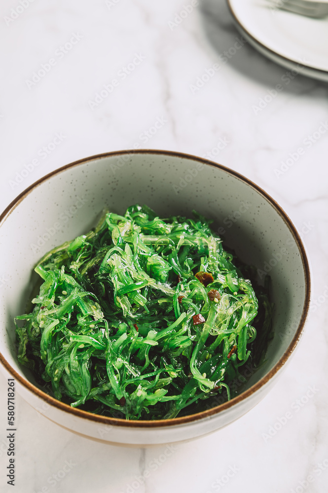 Seaweed Salad is Super Healthy and Nutritious Snack with sesame seeds, dietary supplement, superfood of the sea, Green Chuka or Algae Seaweed Salad is Super Healthy and Nutritious Snack with sesame seeds, dietary supplement, superfood of the sea, Green Chuka or Algae
