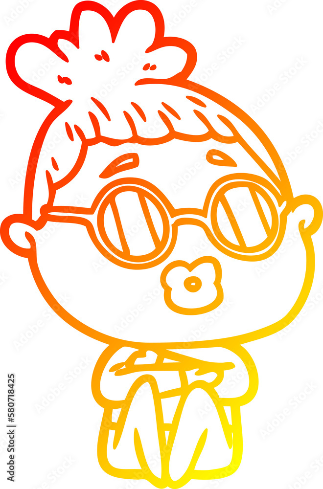 warm gradient line drawing cartoon sitting woman wearing spectacles warm gradient line drawing cartoon sitting woman wearing spectacles