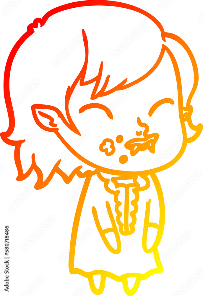 warm gradient line drawing cartoon vampire girl with blood on cheek warm gradient line drawing cartoon vampire girl with blood on cheek