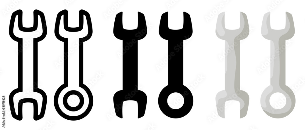 Adjustable wrench set. Flat icons isolated on white background. Adjustable wrench set. Flat icons isolated on white background.