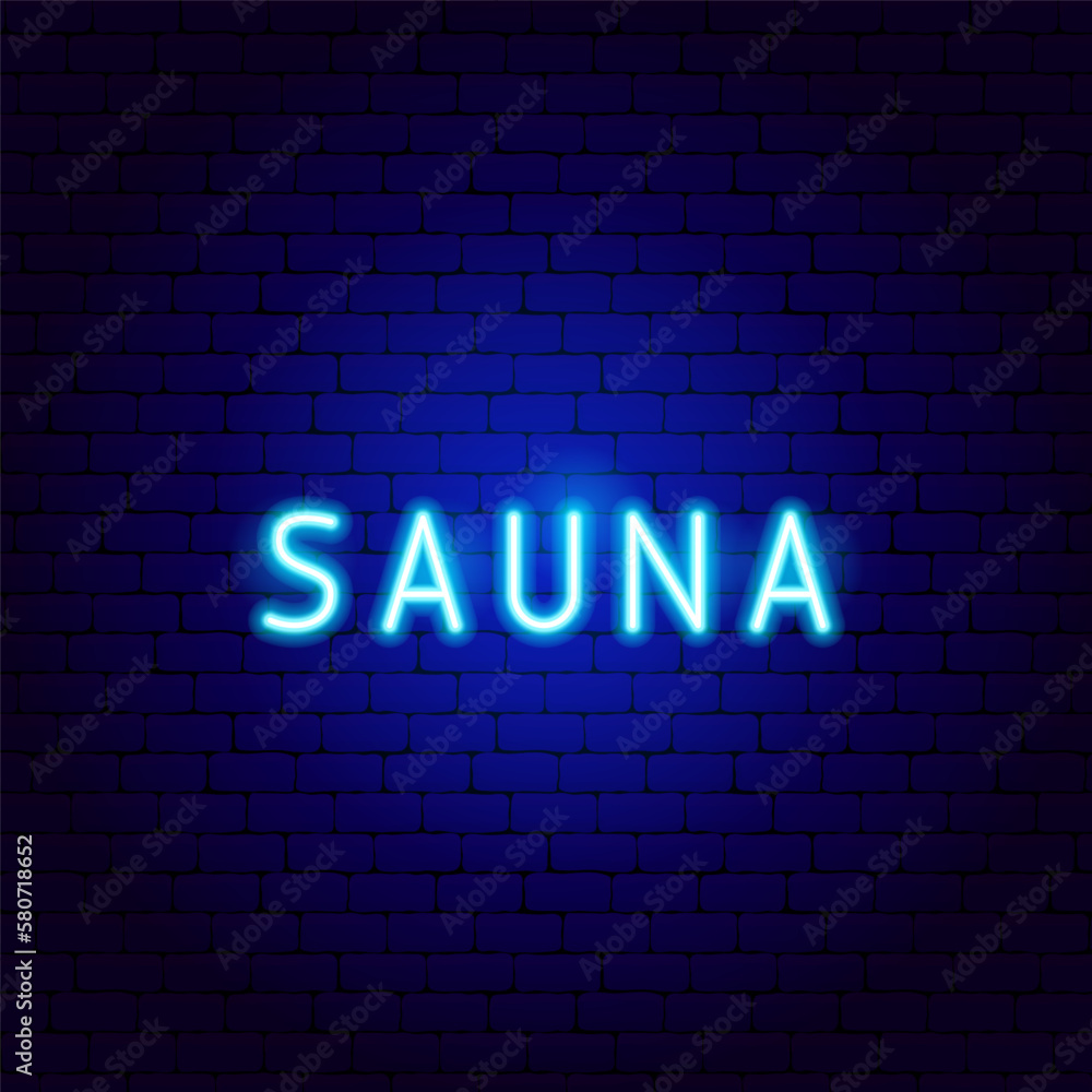 Sauna Neon Text. Vector Illustration of Washing Procedure. Clean and Wash. Glowing Led Lamp Promotion. Sauna Neon Text. Vector Illustration of Washing Procedure. Clean and Wash. Glowing Led Lamp Promotion.