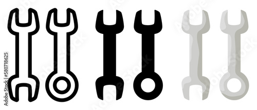 Adjustable wrench set. Flat icons isolated on white background.