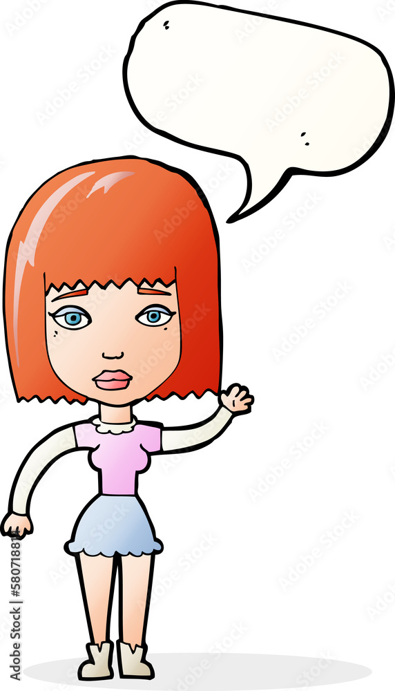 cartoon waving woman with speech bubble cartoon waving woman with speech bubble