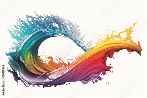 Rainbow waves  colorful paint splashes.AI technology generated image