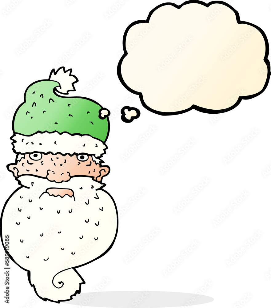 cartoon grim santa face with thought bubble cartoon grim santa face with thought bubble