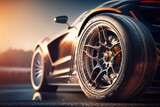 Close-up of the tyres of sports cars on the road.AI technology generated image