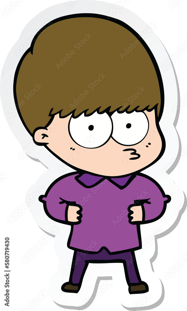 sticker of a curious cartoon boy