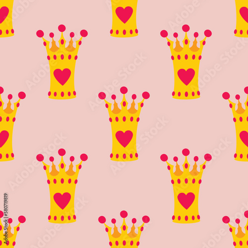 Pink crown seamless vector background or tile pattern