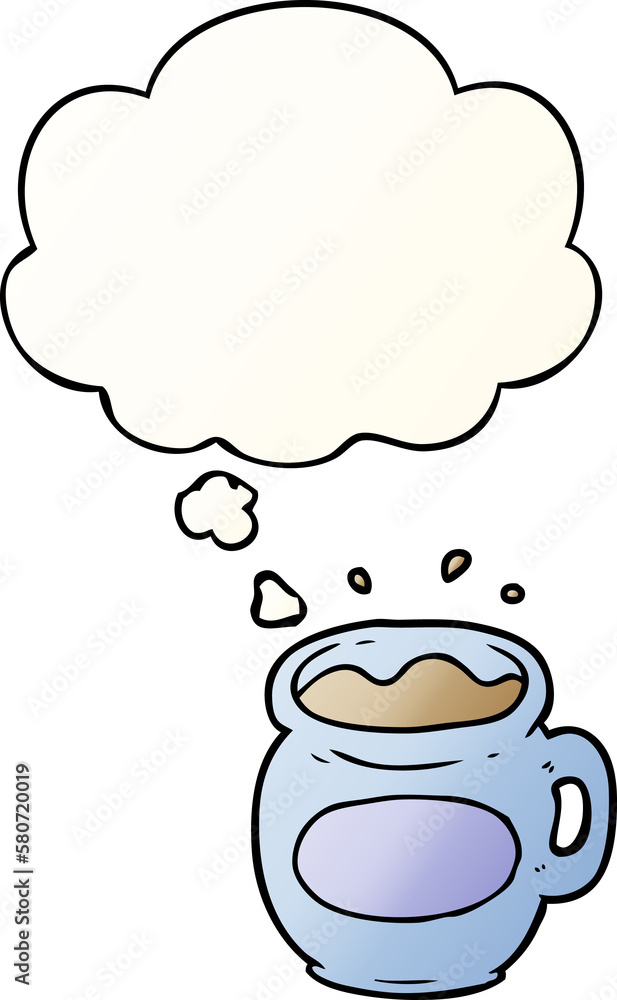 cartoon coffee cup and thought bubble in smooth gradient style cartoon coffee cup and thought bubble in smooth gradient style