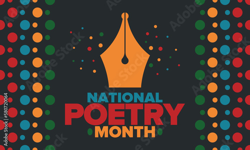 National Poetry Month in April. Poetry Festival in the United States and Canada. Literary events and celebration. Poster, card, banner and background. Vector illustration