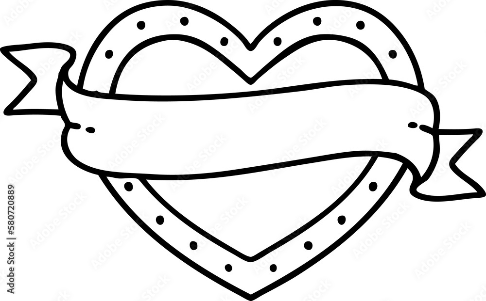black line tattoo of a heart and banner black line tattoo of a heart and banner