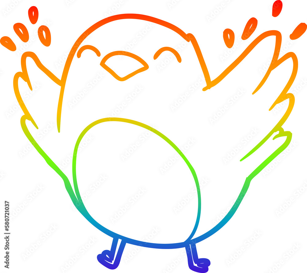 rainbow gradient line drawing cartoon robin flapping wings rainbow gradient line drawing cartoon robin flapping wings