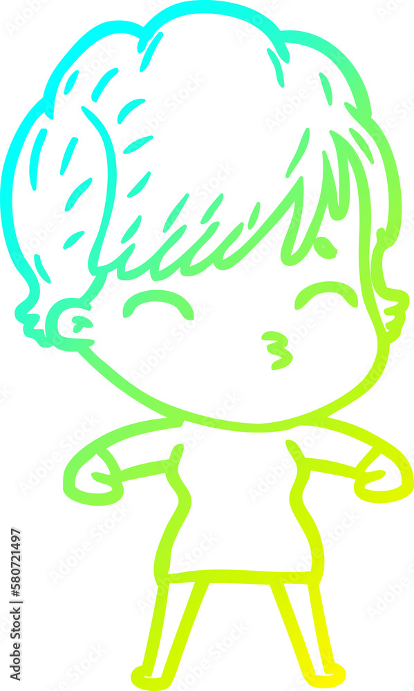 cold gradient line drawing cartoon woman thinking cold gradient line drawing cartoon woman thinking