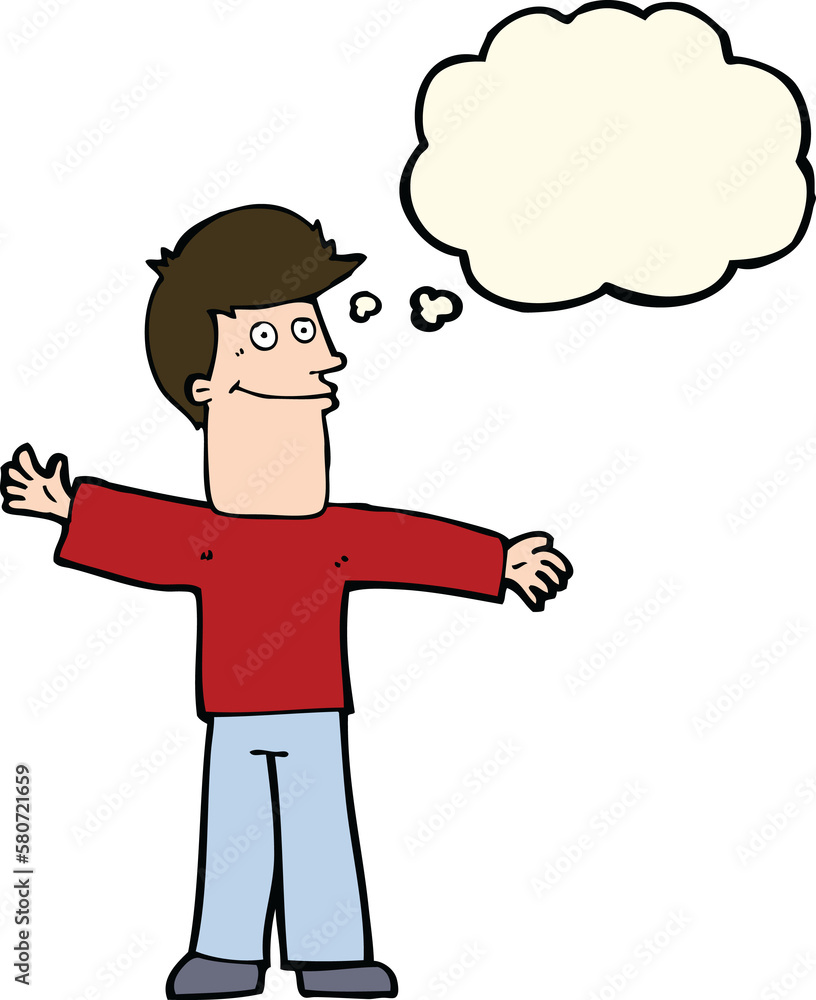 cartoon happy man with thought bubble cartoon happy man with thought bubble