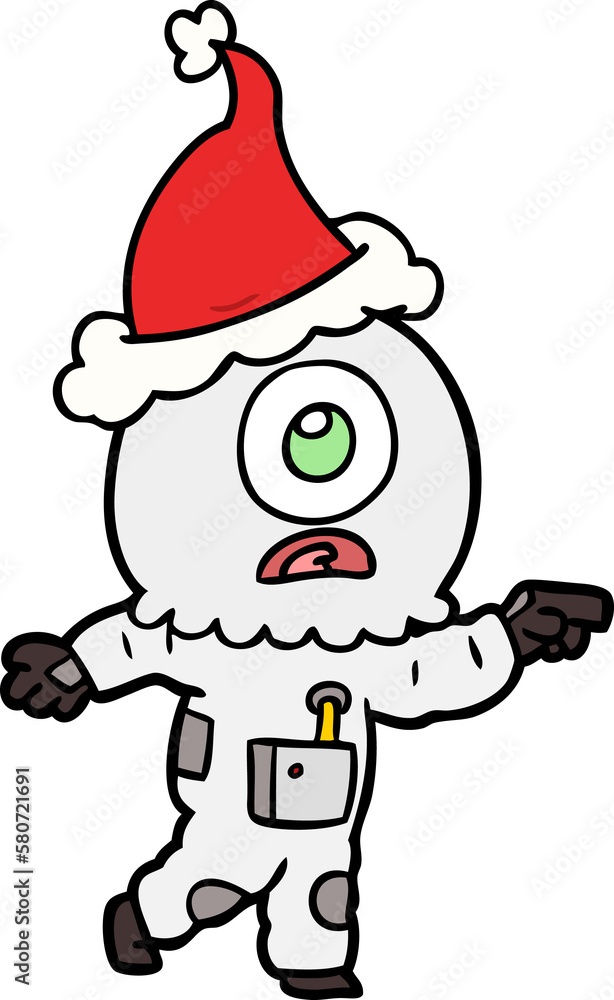 line drawing of a cyclops alien spaceman pointing wearing santa hat line drawing of a cyclops alien spaceman pointing wearing santa hat