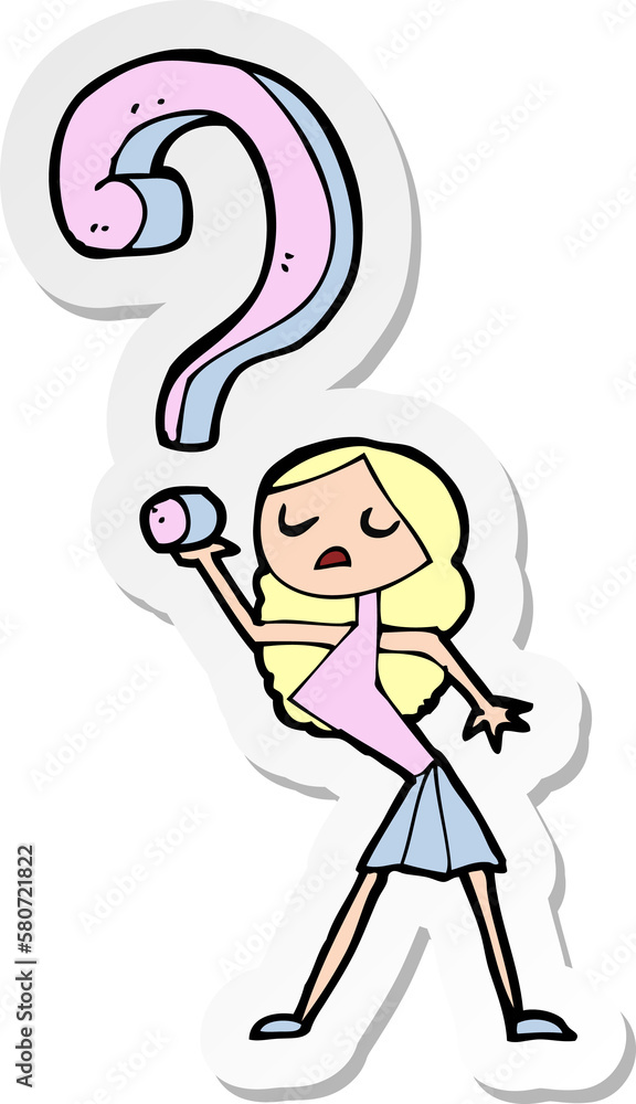 sticker of a cartoon girl with questions sticker of a cartoon girl with questions