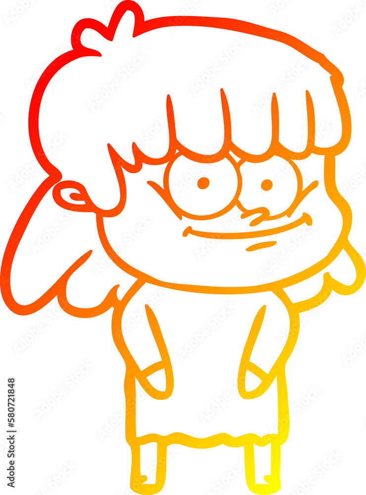 warm gradient line drawing cartoon smiling woman warm gradient line drawing cartoon smiling woman
