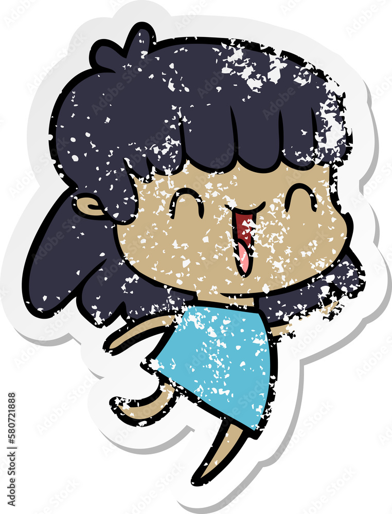 distressed sticker of a cartoon woman distressed sticker of a cartoon woman