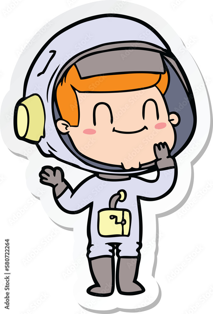 sticker of a happy cartoon astronaut man sticker of a happy cartoon astronaut man