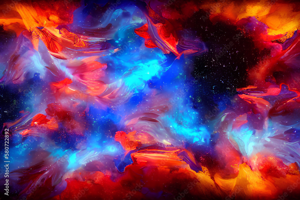 abstract painting with red, purple and blue colors, space art, clouds. fantasy, high quality digital painting, hellish background, stars in background, Generative AI