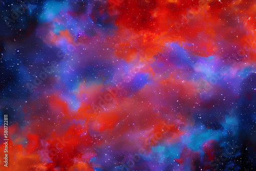abstract painting with red, purple and blue colors, space art, clouds. fantasy, high quality digital painting, hellish background, stars in background, Generative AI © Evgenii