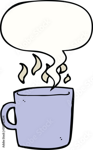 cartoon hot cup of coffee and speech bubble
