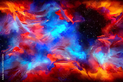 abstract painting with red  purple and blue colors  space art  clouds. fantasy  high quality digital painting  hellish background  stars in background  Generative AI