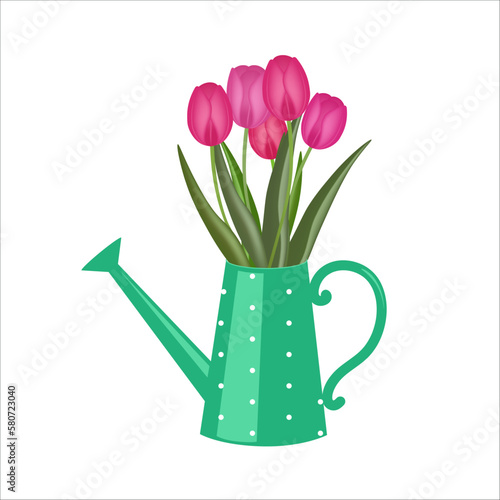 tulips in a watering can