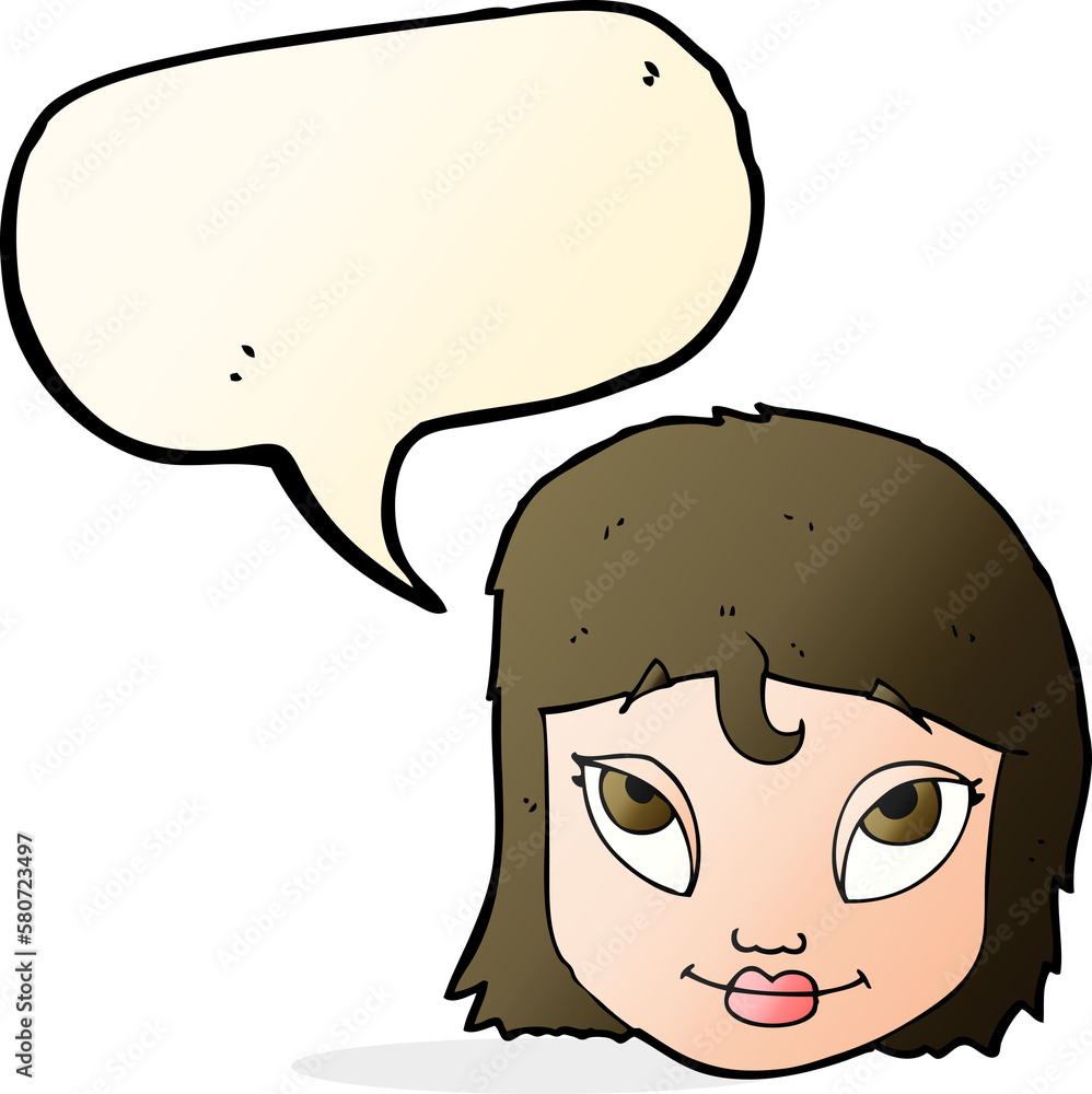 cartoon woman smiling with speech bubble cartoon woman smiling with speech bubble