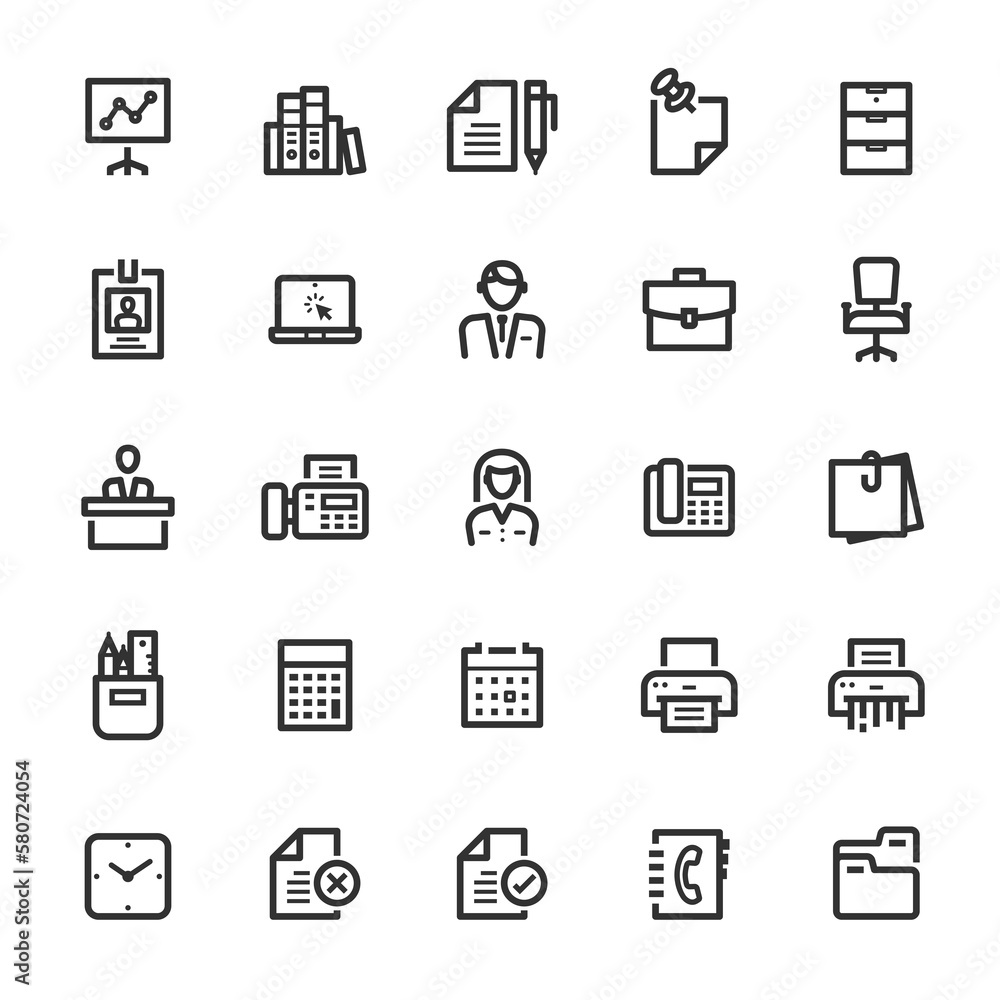Icon set - office and stationary outline stroke Icon set - office and stationary outline stroke