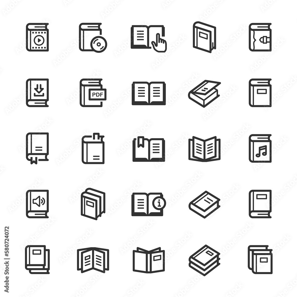Icon set - book outline stroke