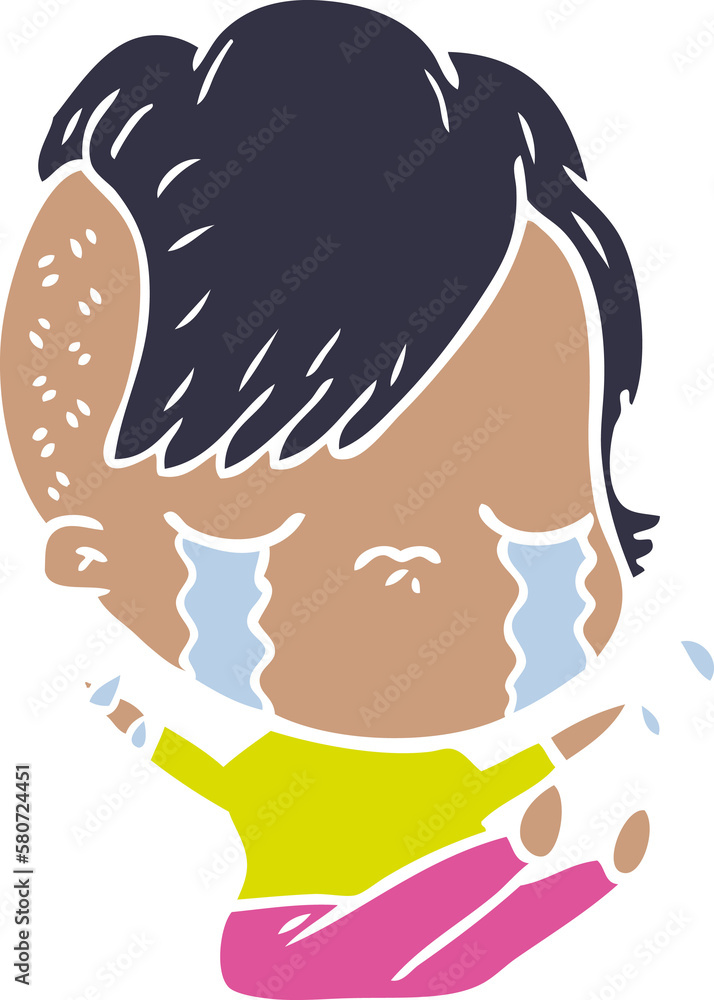 flat color style cartoon crying girl flat color style cartoon crying girl