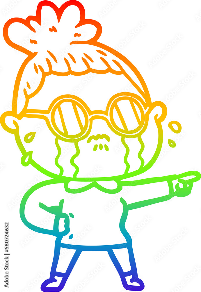 rainbow gradient line drawing cartoon crying woman wearing spectacles rainbow gradient line drawing cartoon crying woman wearing spectacles