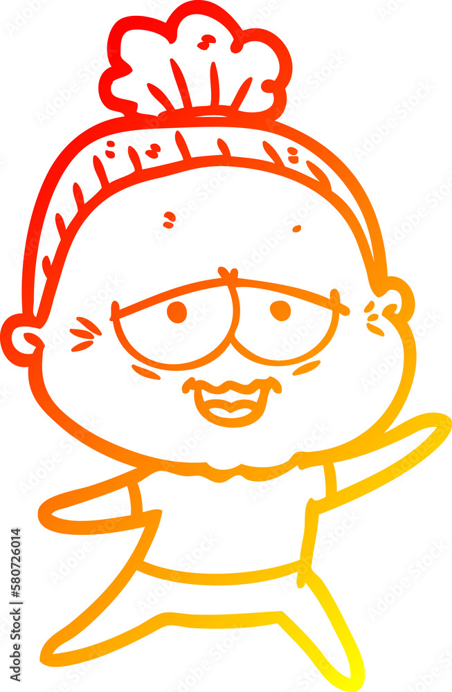 warm gradient line drawing cartoon happy old lady