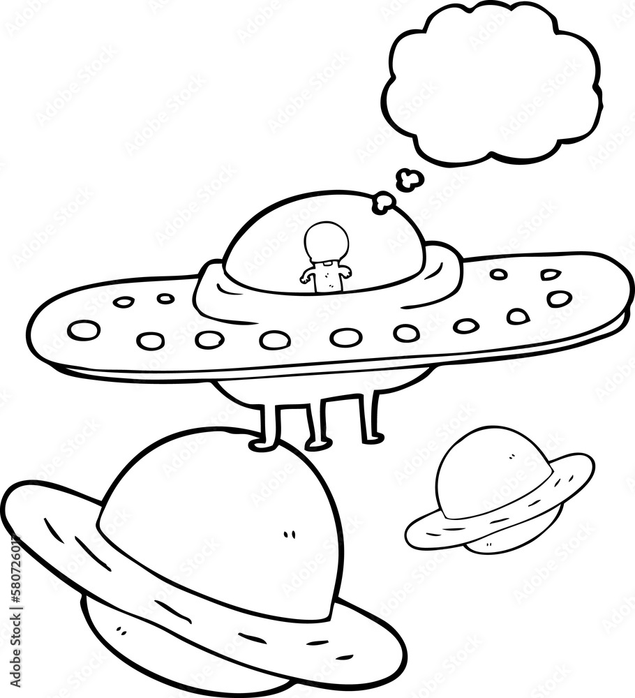 thought bubble cartoon flying saucer in space thought bubble cartoon flying saucer in space