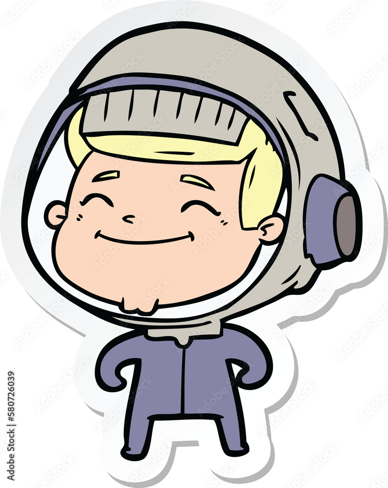 sticker of a happy cartoon astronaut