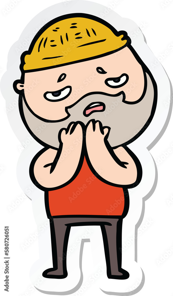 sticker of a cartoon worried man with beard sticker of a cartoon worried man with beard