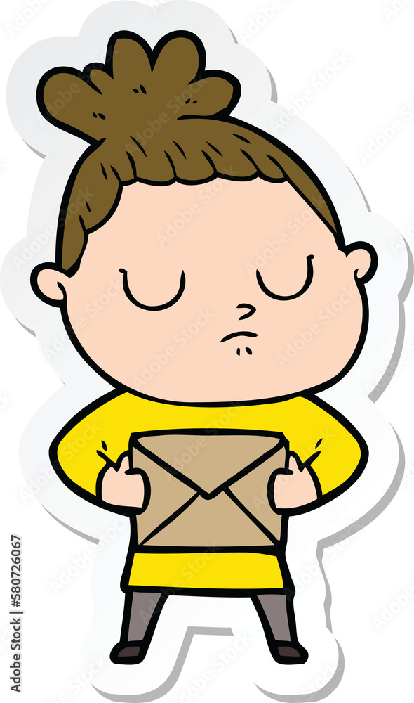 sticker of a cartoon calm woman sticker of a cartoon calm woman