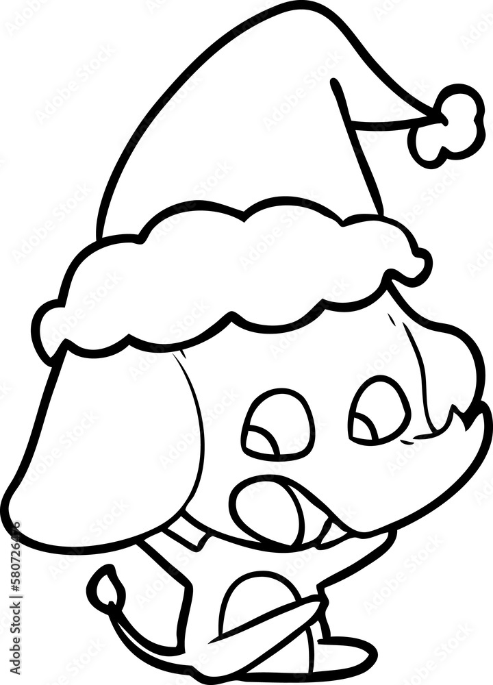 cute line drawing of a elephant wearing santa hat cute line drawing of a elephant wearing santa hat