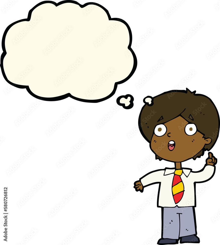 cartoon schoolboy answering question with thought bubble cartoon schoolboy answering question with thought bubble
