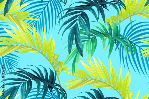 Tropical pattern with green palm leaves. Summer vector background or textile illustration.