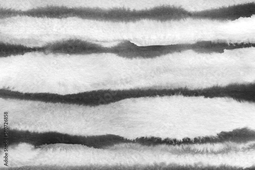 Abstract, textured, watercolor, striped, gray background with blur. Drawn by hand with ink on paper. For decoration and design. Blurred black and gray stripes.