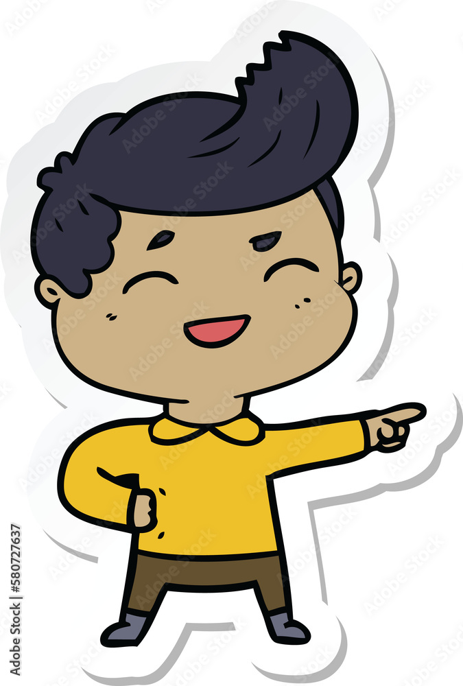 sticker of a cartoon man laughing and pointing sticker of a cartoon man laughing and pointing
