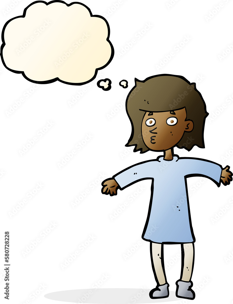 cartoon nervous woman with thought bubble cartoon nervous woman with thought bubble