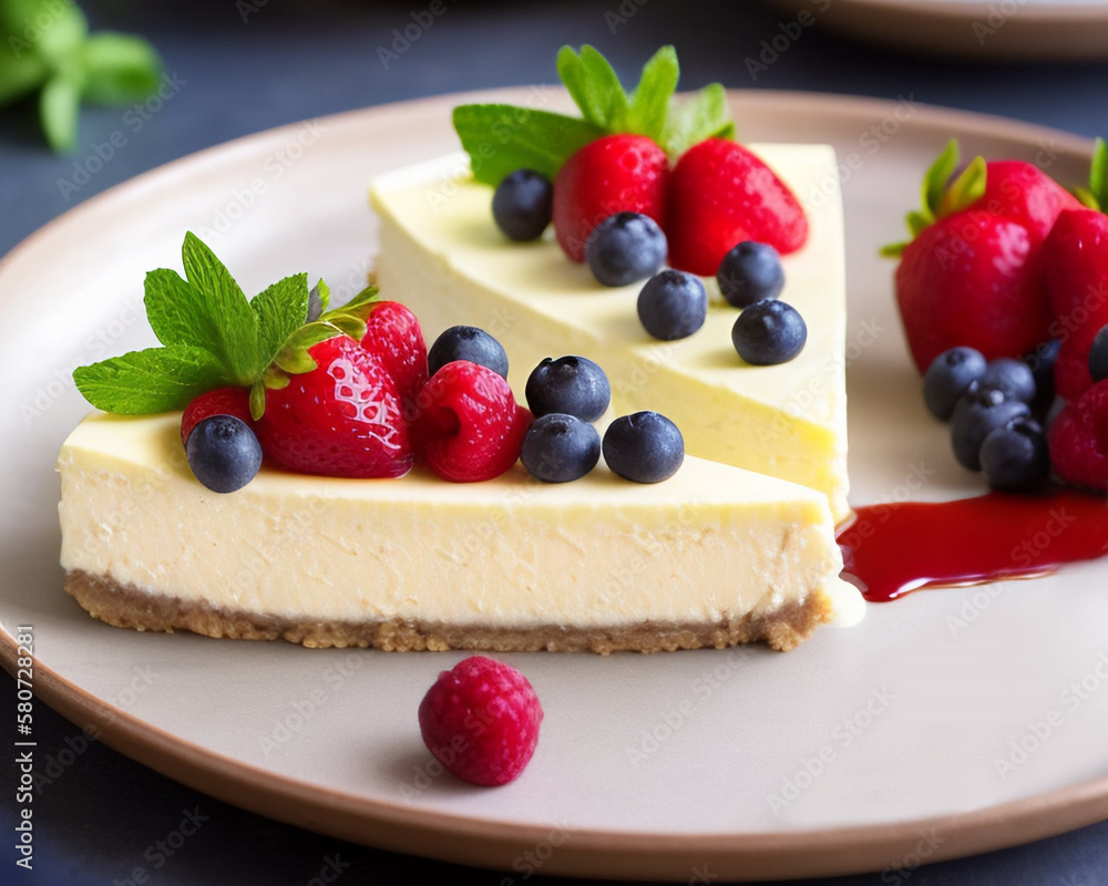Cheesecake with berries. Generative AI. Cheesecake with berries. Generative AI.