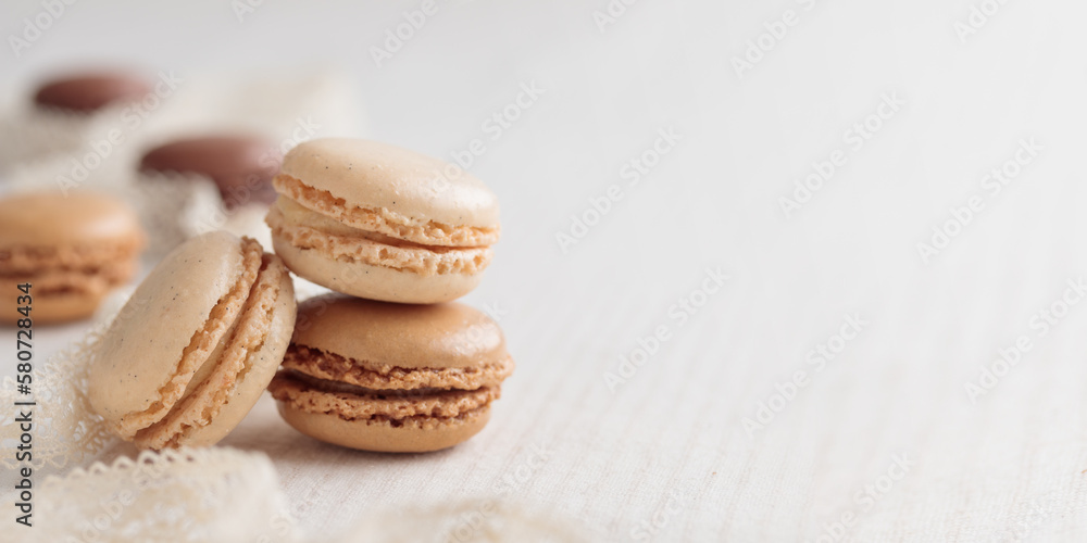 Obraz premium Colorful pastel eco handmade natural macaroons on white table. Gift for 8 March, International Women's Day, Valentine Day