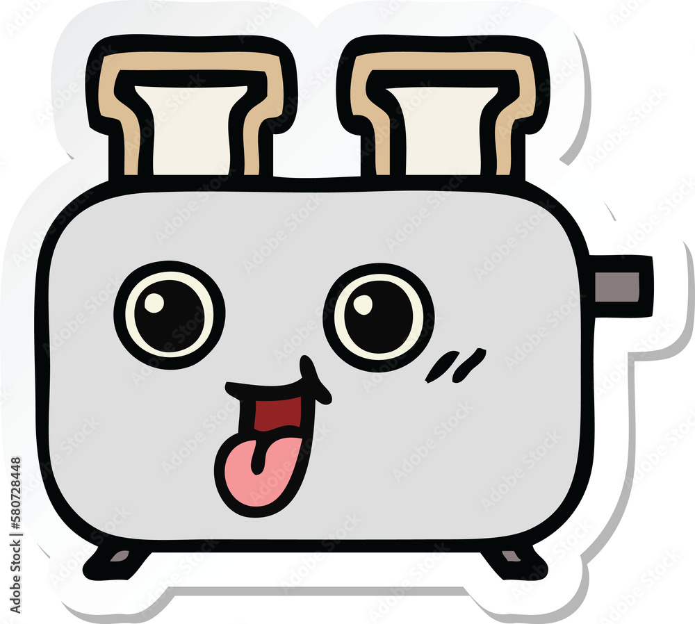 sticker of a cute cartoon of a toaster sticker of a cute cartoon of a toaster