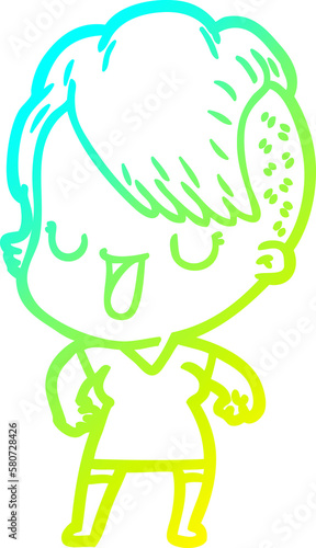 cold gradient line drawing cute cartoon girl with hipster haircut © lineartestpilot