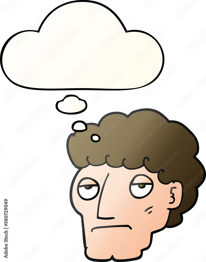cartoon bored man and thought bubble in smooth gradient style cartoon bored man and thought bubble in smooth gradient style
