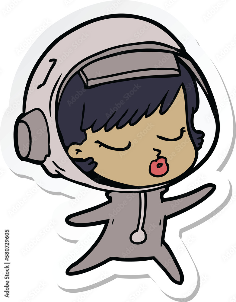 sticker of a cartoon pretty astronaut girl sticker of a cartoon pretty astronaut girl